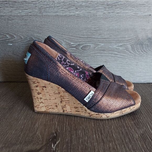 Toms Calypso Peep Toe Copper Wedges - Picture 1 of 9